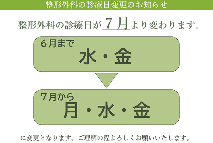 整形外科 診療費変更のお知らせ